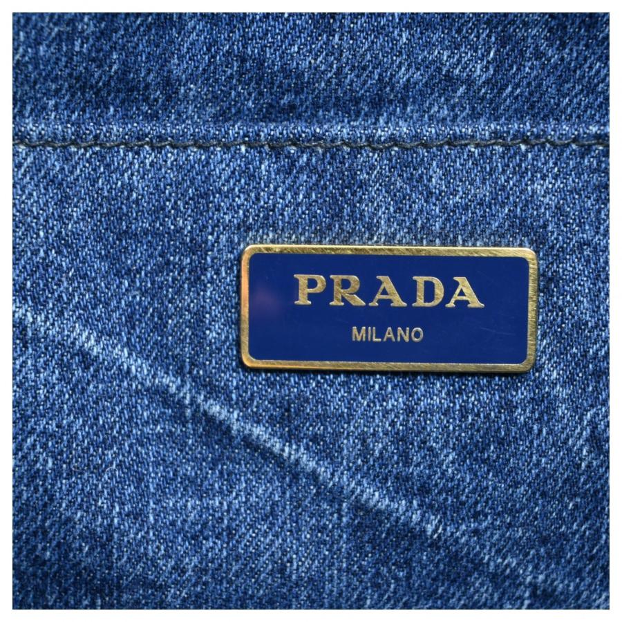PRADA（プラダ） カナパ デニム トートバッグ ハンドバッグ ブルー B  