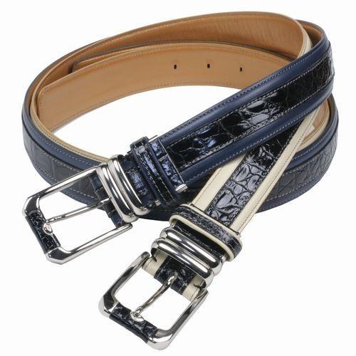 メンズ 本革 / クロコ ダイル コンビネーション ベルト 35ｍｍ 0219 日本 製 革 レザー 現品撮影 送料無料 | 