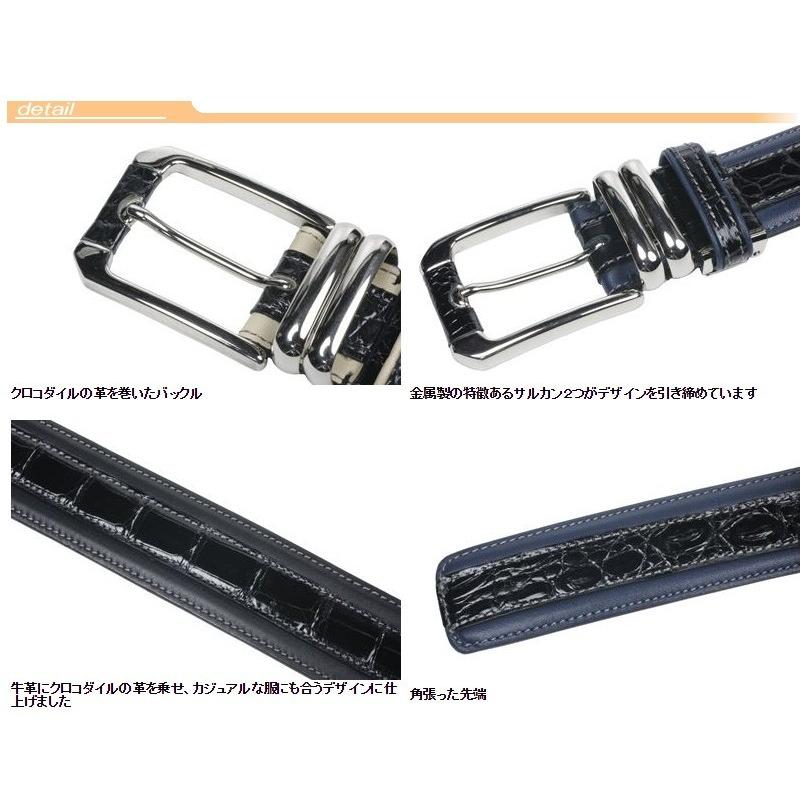 メンズ 本革 / クロコ ダイル コンビネーション ベルト 35mm 0219  