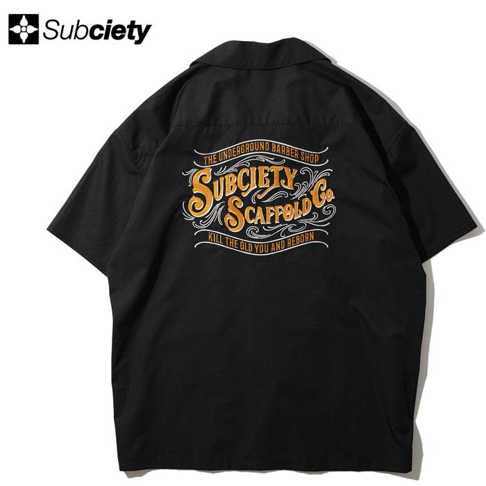 今期もの！　Subciety ブラック 半袖シャツ XL バーバーシャツ Subciety SUBCIETY サブサエティ シャツ BARBER SHIRT 103-22857