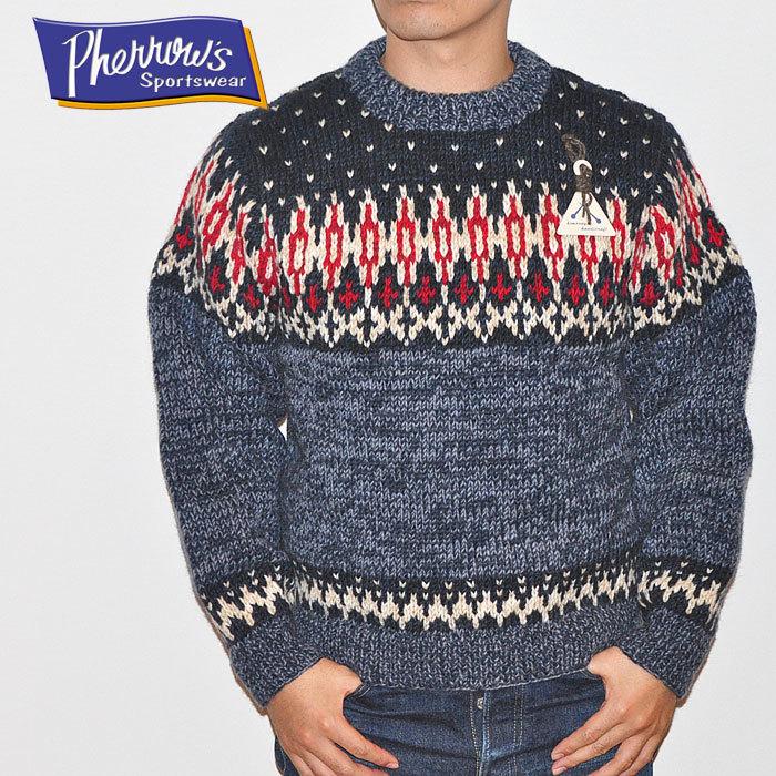 【美品】フェローズ　ニット　40 ノルディック柄　ネイビー Pherrow's（フェローズ） ハンドニット ノルディック ネパール