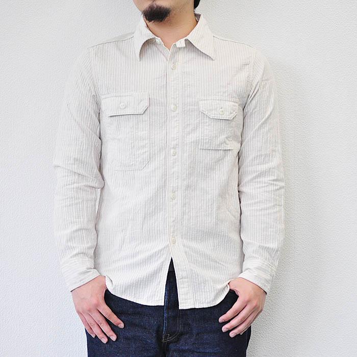 UES（ウエス） ドビーストライプシャツ インディゴ オフホワイト