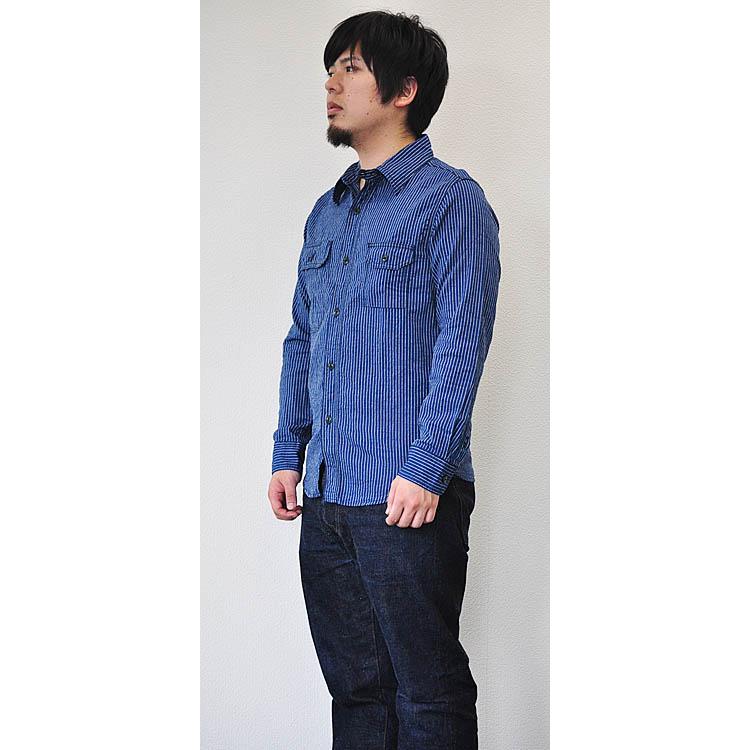 UES ウエス ドビーストライプシャツ インディゴ オフホワイト
