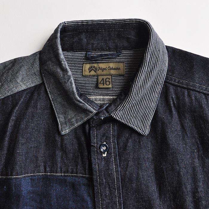 NIGEL CABOURN ナイジェルケーボン シャツ PATCHWORK INDIGO SHIRT