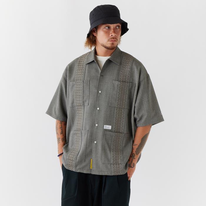 FAT エフエーティー キューバシャツ風 半袖シャツ 刺繍ビッグシルエット FAT エフエーティー シャツ CANSECO F32310-SH18 キューバシャツ 半袖