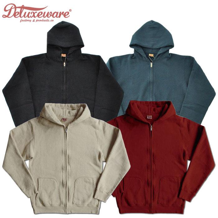 DELUXEWARE デラックスウエア パーカー LPZ-P FULLZIP PARKA PLAIN スウェット メンズ 黒/赤/ネイビー｜first-stadium