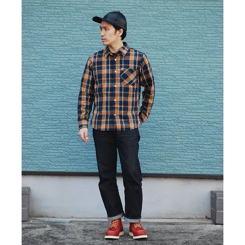 デラックスウエア　ネルシャツ　Lサイズ 美品 DELUXEWARE（デラックスウエア） ネルシャツ MV-15 ORANGE NAVY CHECK