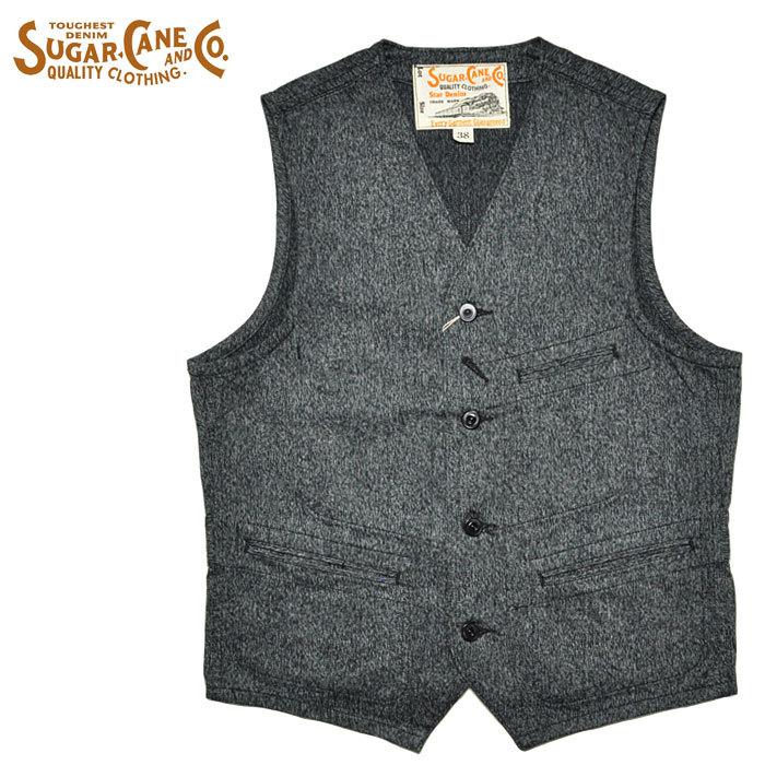 美品 SUGARCANE シュガーケーン ベスト ウール グレー ロゴ ツイード SUGAR CANE シュガーケーン ワークベスト SC12795 9oz. BLACK COVERT