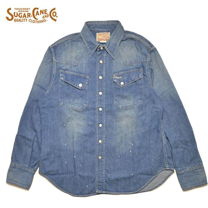 未使用級 SUGAR CANE インディゴ デニムシャツ L 日本製 濃紺 SUGAR CANE シュガーケーン インディゴウォバッシュ ストライプ