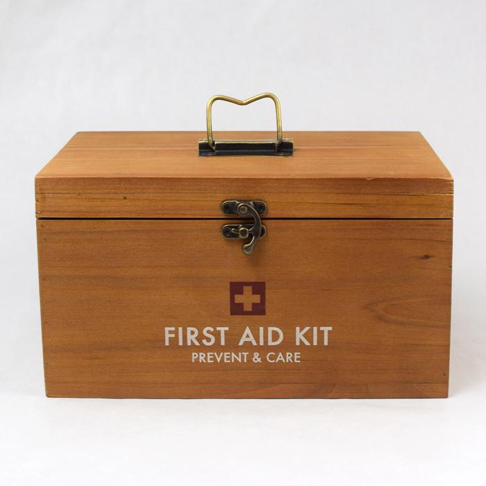 現代百貨 救急箱 ファーストエイドボックス 木製 収納 大きめ