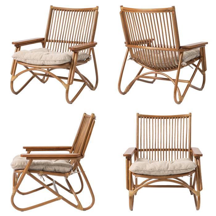 東谷 椅子 パーソナルチェア ラタン 天然木 クッション付き 父の