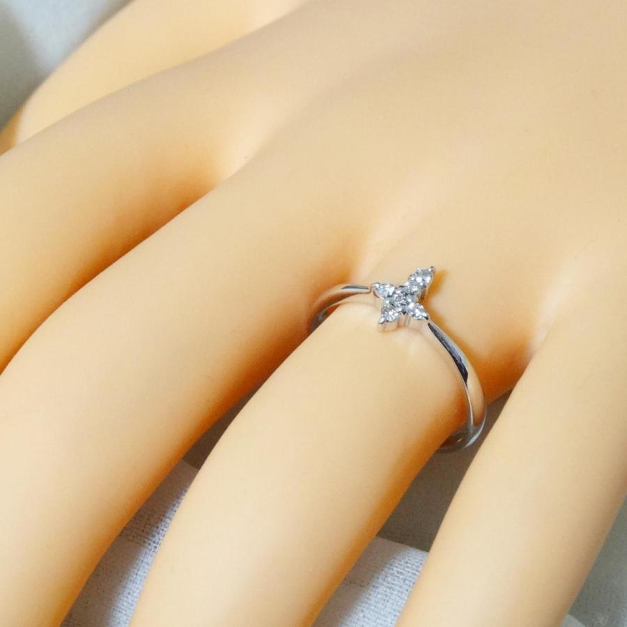 K18 18金 クロス ダイヤモンド リング 0.07ct K18WG 指輪 天然 シンプル 9号 ピンキーリングの画像