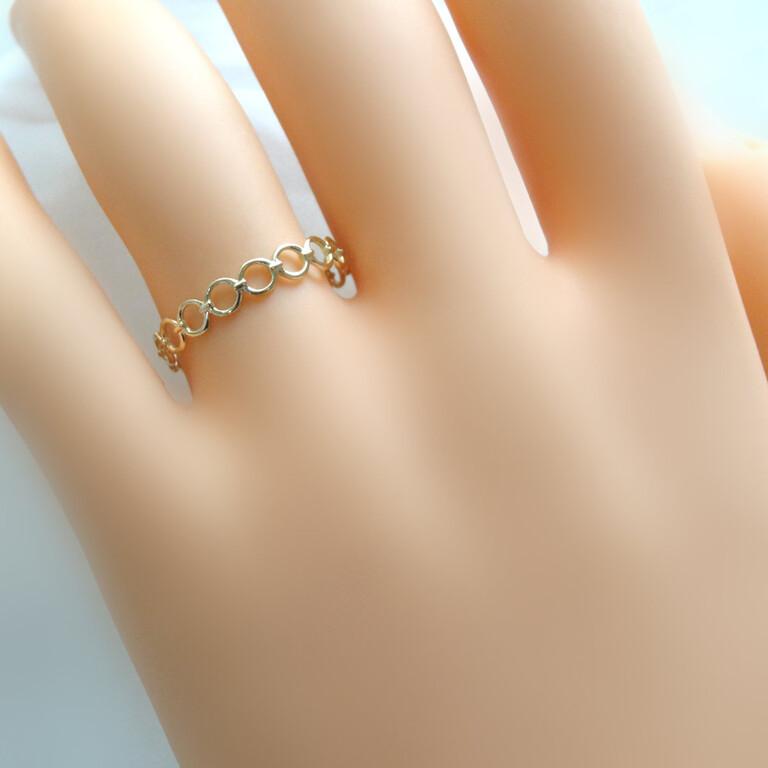 リング レディース 18金 丸 ラウンド チェーン Chain デザイン 指輪