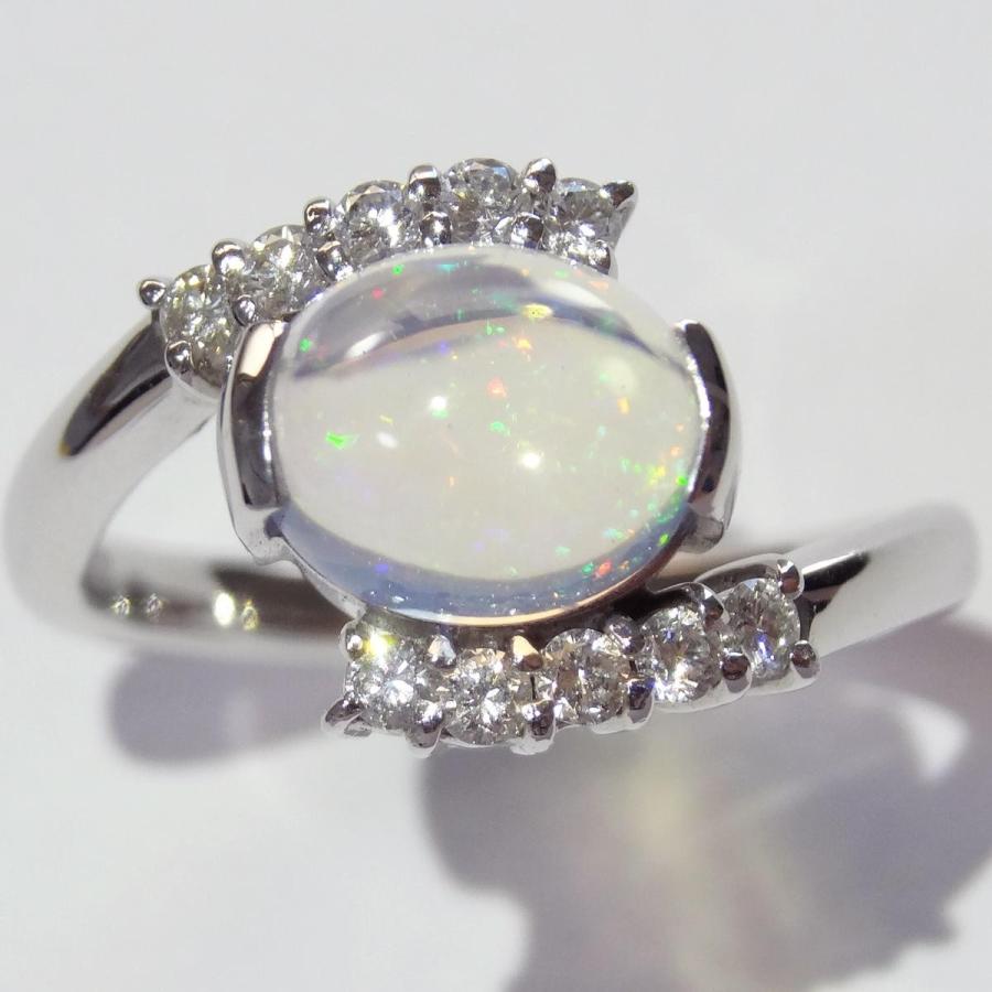 プラチナ PT900 メキシコオパール リング 指輪 天然 ダイヤモンド