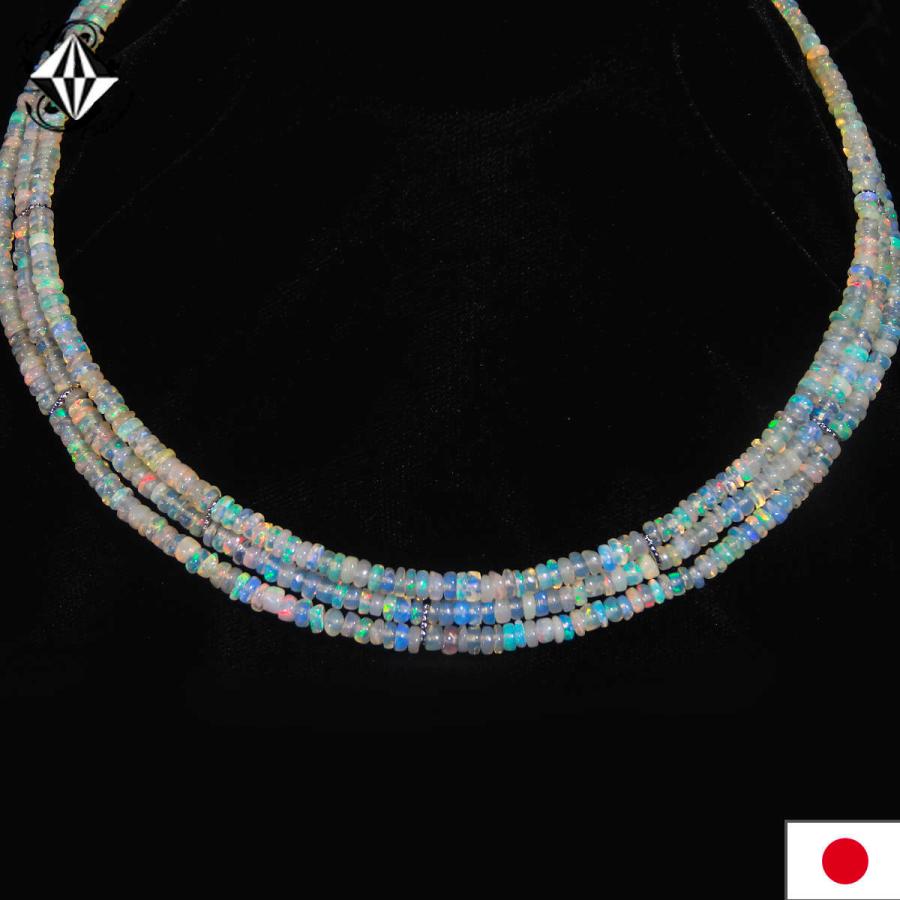 エチオピアオパール オパール 天然 3連 ネックレス シルバー シンプル 
