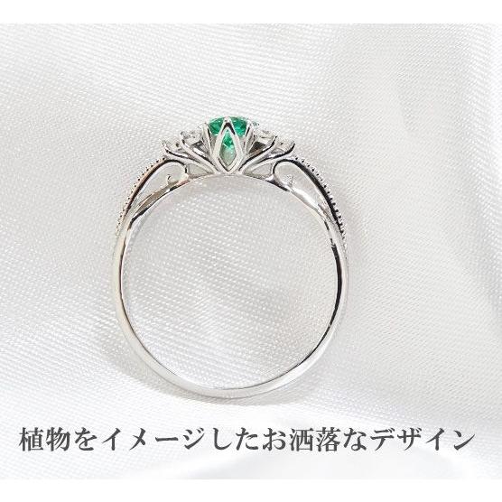 エメラルド ダイヤモンド 指輪 華奢 リング K18WG 18金ホワイトゴールド オリジナル 高品質 高級 :syokubutuEM