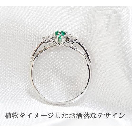 エメラルド　ダイヤモンド 指輪 華奢 リング K18WG　18金ホワイトゴールド　オリジナル 高品質 高級の画像