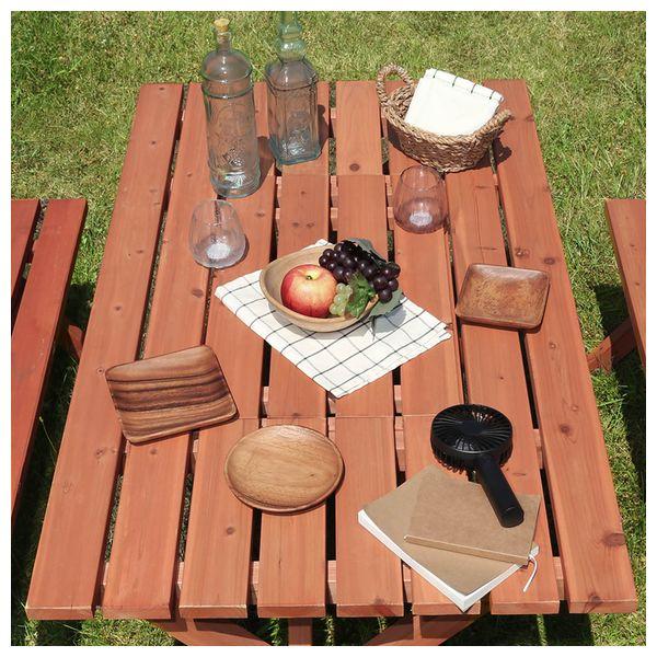 不二貿易 81761 杉材 BBQテーブル&ベンチセット (コンロスペース付