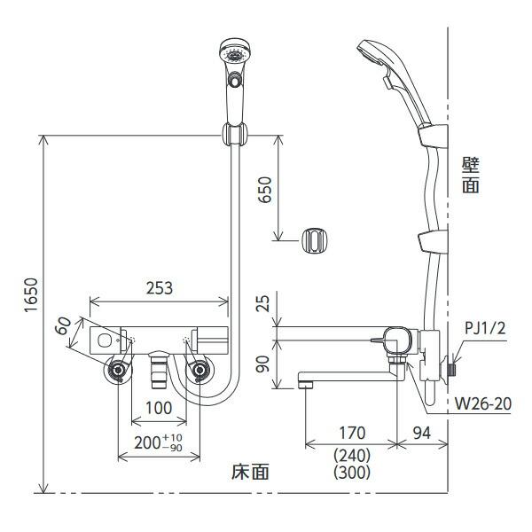 KVK（ケーブイケー） サーモスタット式シャワー 浄水シャワーヘッド付 FTB100KJST