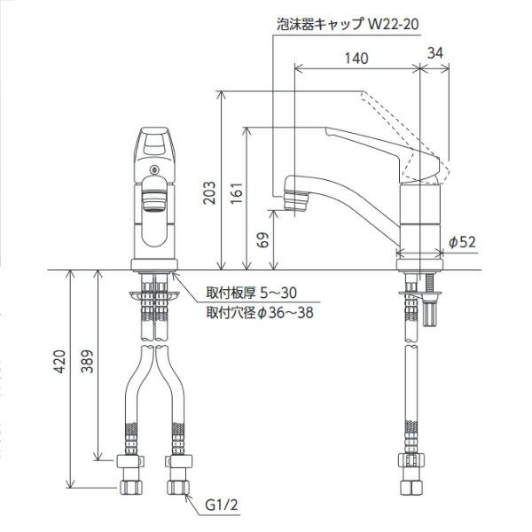 KVK（ケーブイケー）  シングル混合栓 KM7011T｜firstfactory｜02