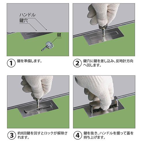 ◆ 床点検口 フロアーハッチ 屋内用 ステンレス製 把手ロック式 樹脂タイル張物用 MSXS-P200 200mm_3