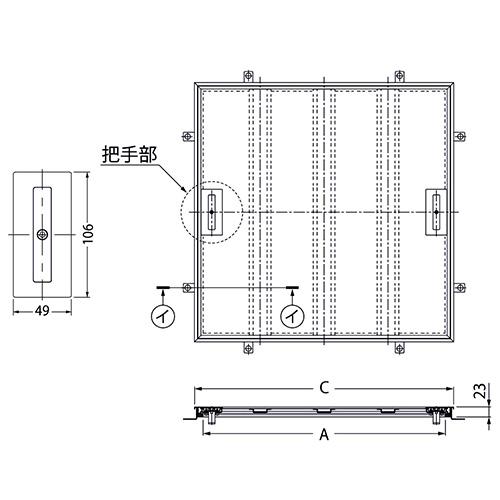 ◆ 床点検口 フロアーハッチ 屋内用 ステンレス製 把手ロック式 樹脂タイル張物用 MSXS-P200 200mm_4
