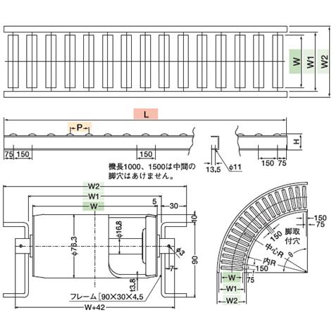 【2026年1月8日以降の発送予定】 寺内製作所　スチール　ローラーコンベヤ　ストレート　M7638-P100×1000W×1000L　[配送制限商品] 【HO1274447880】(44832円)