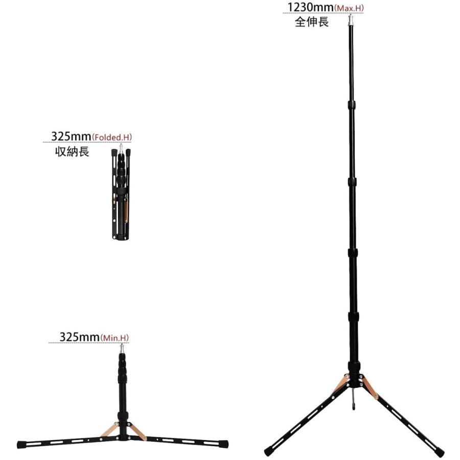 FOSOTO コンパクト ライトスタンド ミニ 三脚 収納長32.5cm アルミ 全高 123cm 軽量 クリップオンストロボ 傘 撮影 自撮り 照明 専用 1/4ネジに対応 ゴールド | FOSOTO | 02