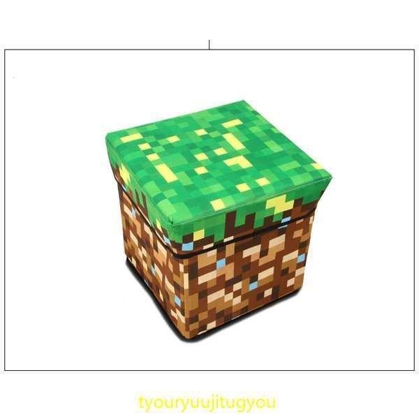 マインクラフト チェスト スツール 収納 ふた付 30×30×30 ボックス おもちゃ おかたづけ箱 草|firstgift|02