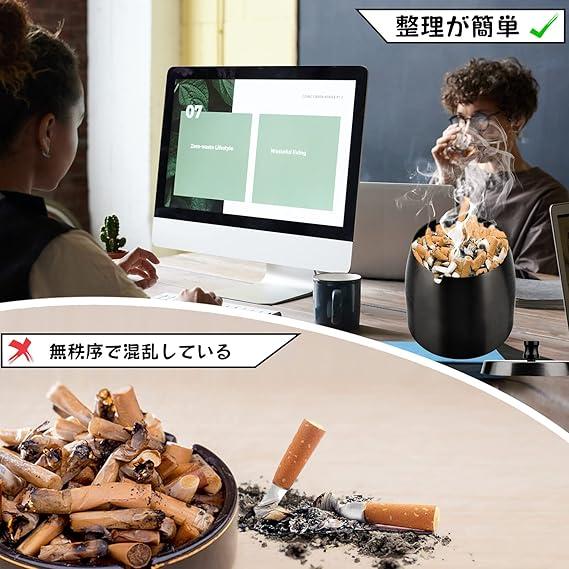 蓋付きステンレス鋼灰皿-滑り止めベース灰皿、ポータブル灰皿、屋内および屋外での使用に適しています、Black、M |  | 05