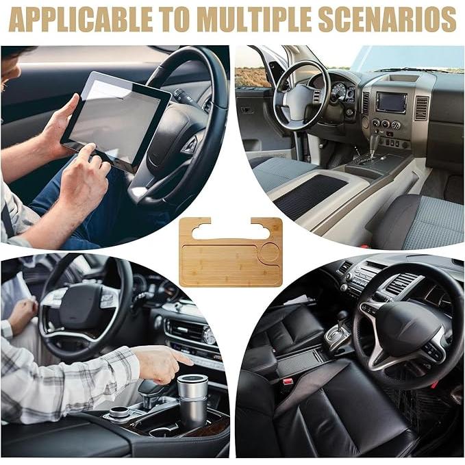 車 テーブル ハンドル 傷つかない 自重安定 簡単取り付け ステアリング 車中泊 車内 便利グッズ インテリア カーアクセサリー トレイ 竹製 |  | 02