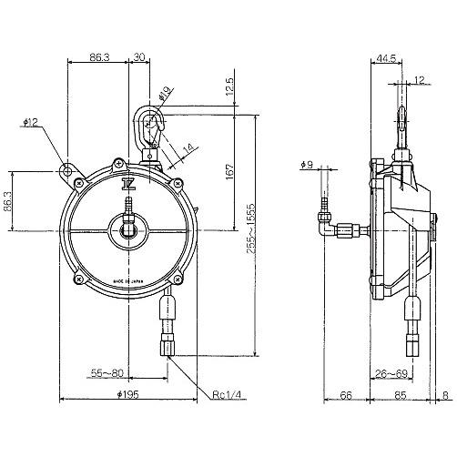 遠藤工業（ENDO） ＡＴＢ型エアツールバランサー ATB-0 エアホース内径：6.3mm 0.5〜1.5kg 1.3m