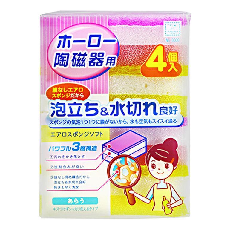 【箱売り 240個セット】 エアロスポンジ Wソフト4個入 | エアロスポンジ Wソフト スポンジ クリーナー キッチンスポンジ 洗剤含み 泡立ち 水切れ 高品質クリーナの画像