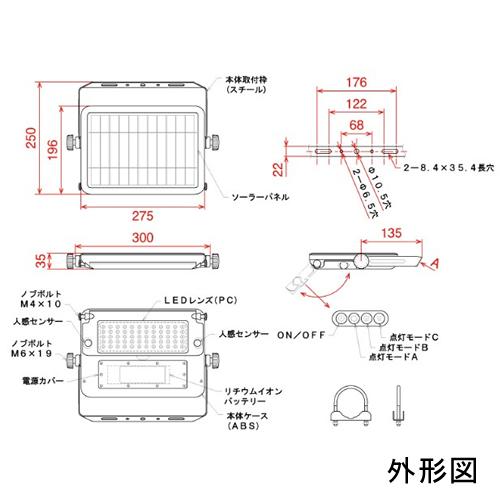 日動工業　ソーラーLEDセンサーライト エコフラッシュ10W　SOL-10PIR-60K｜firstnet｜03