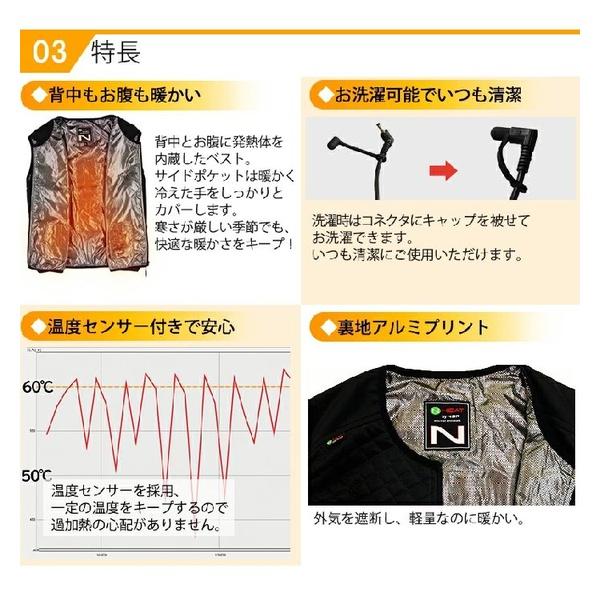 NSP Nヒートベスト発熱体内蔵式/大容量バッテリー+充電器フルセット NC