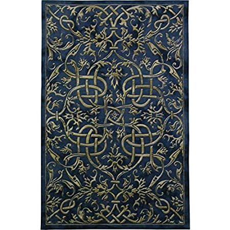 Porte Azur | Woven Tapestry Wall Art Hanging | Golden Lines on Indigo Backg