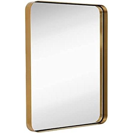 Hamilton Hills Contemporary Brushed Metal Wall Mirror | Glass Panel Gold Fr