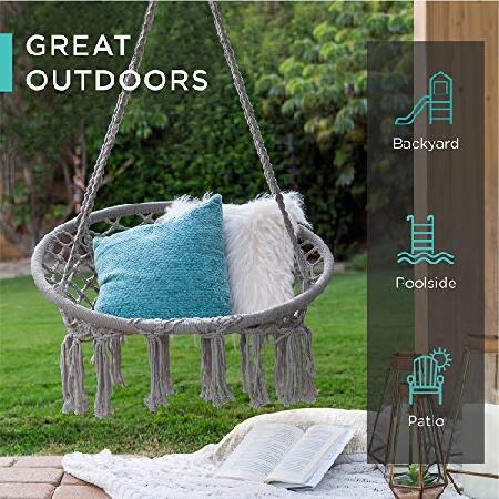 Best Choice Products Handwoven Cotton Macrame Hammock Hanging Chair Swing for Indoor ＆ Outdoor Use w/Backrest， Fringe Tassels， 265 Pound Capacity - G 人気・おすすめ｜売れ筋商品・話題商品におすすめ 品質チェック済み 安心配送 本日出荷・最短翌日到着