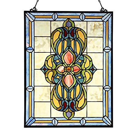 美品  Stained Style Tiffany Victorian W10030 Bieye Glass wi Hangings Panel Window その他インテリア雑貨、小物