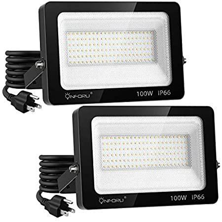 Onforu Pack 100W LED Flood Light with Plug 700W Equiv., 10000lm Super Bri