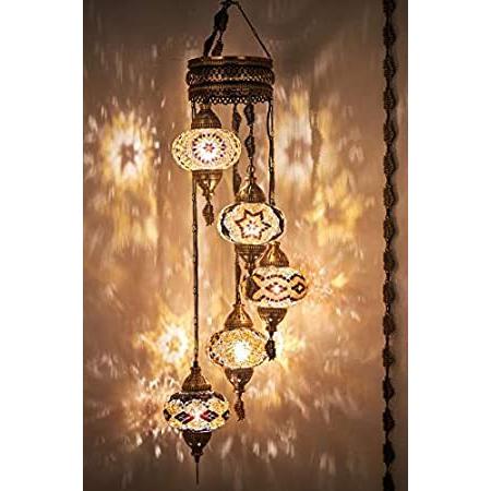 DEMMEX Swag Plug in Light, Turkish Moroccan Colorful Mosaic Wall Plug in Ce