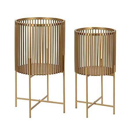 Kate and Laurel Paynter Modern 2-Piece Metal Floor Planter Set with Foldabl