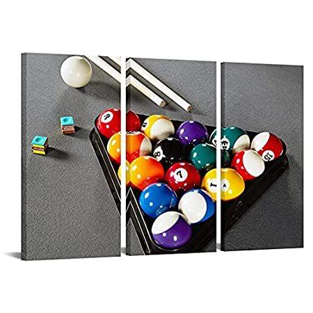 Nachic Wall - Large 3 Piece Wall Art Colorful Billiard Balls in Gray Pool T
