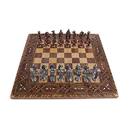 Medieval British Army Antique Copper Metal Chess Set for Adults,Handmade Pi