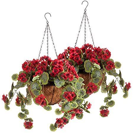 OakRidge Fully Assembled Artificial Geranium Hanging Basket, 10” Diameter a