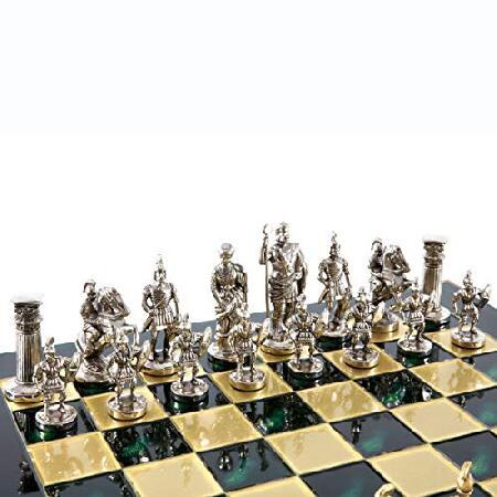 ギリシャローマ軍 大型チェスセット 真鍮＆ニッケル グリーンチェスボード グリーンチェスボード 大型チェスセット 真鍮＆ニッケル ギリシャローマ軍