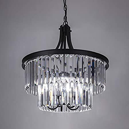 Wellmet Crystal Chandelier, Modern 5 Light Foyer Chandeliers, Hanging Black