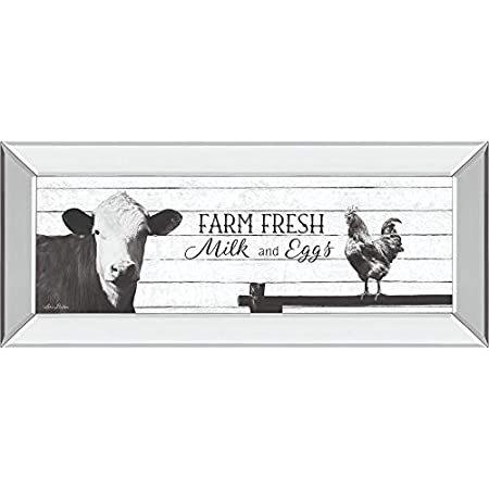 【海外輸入】 Contemporary Home Living Farm Fresh Milk and Eggs Mirror Frame Wall Art Han その他インテリア雑貨、小物