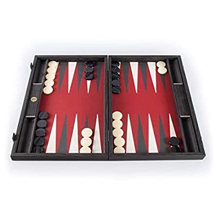 WE Games Luxury Black Wood Backgammon Set with Red, Gray  White Leatherett