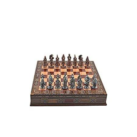 Antique Copper Ottoman Metal Chess Set for Adults,Handmade Pieces and Natur